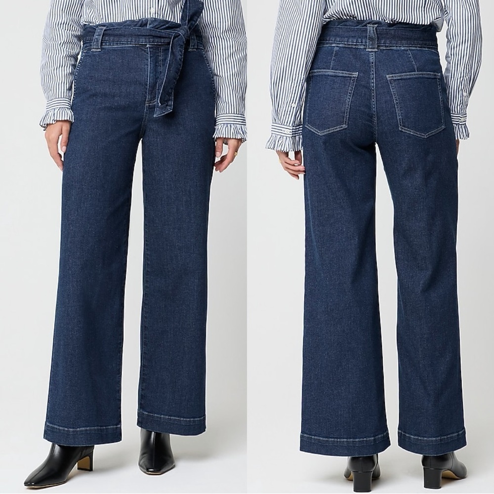J. Crew Factory Wide-Leg Paper-Bag Denim Trouser Jeans Hi-Rise Navy Bay Wash 32